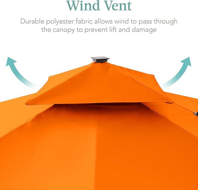 Best Choice Products 10x10ft Cantilever Patio Umbrella w/Base Included, Solar LED Lights 360 Rotation Large Offset Hanging Outdoor Shade for Deck Pool Backyard w/Stand – Orange