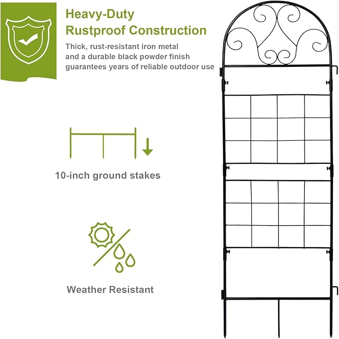 hogardeck 1PC 45x14 Inch Heavy Duty Metal Trellis - Black Rustproof Coated Outdoor Garden Support for Climbing Plants, Roses, Vegetables