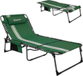 KingCamp Tanning Chair with Face Hole, Lounge Chairs Outdoor Folding Comfy Adjustable 5-Position Lay Flat Foldable Chaise Chaser Lounger for Outside Beach Patio Sun Bathing Pool, Green/White