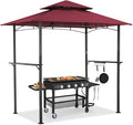 AECOJOY 8' x 5' Grill Gazebo, Grill Canopy for Outdoor Grill, 2- Tier BBQ Gazebo Shelter for Patio, Backyard and More (Wine Red)
