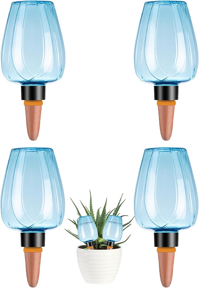 4 Pcs Plant Watering Globes Self Watering Planter Insert Plants Top Fill Water Device Plastic Water Bulbs Slow Release Terracotta for Plants, Blue