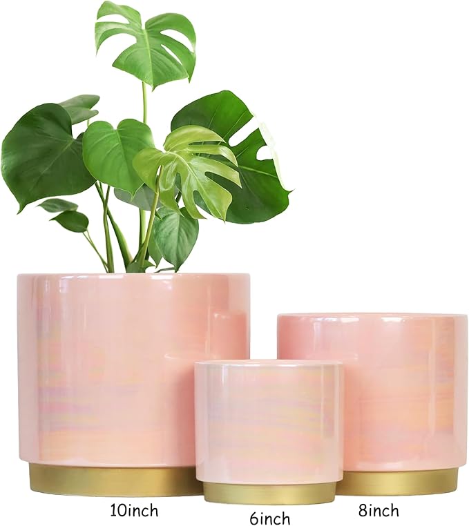 Gepege Pink Indoor Plant Pots for Plants, Ceramic Planter with Drainage Hole, 7.6 Inch +6 Inch 2pcs Succulent Orchid Flower Pot - Rainbow Pearl Glaze