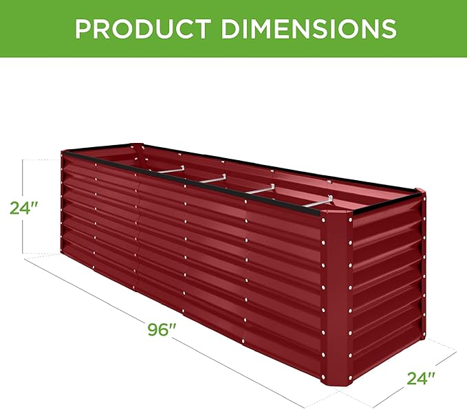 Best Choice Products 8x2x2ft Raised Outdoor Metal Garden Bed, Deep Root Box Planter for Vegetables, Flowers, Herbs, 240 Gallon Capacity, 100% Non Toxic Materials - Royal Red