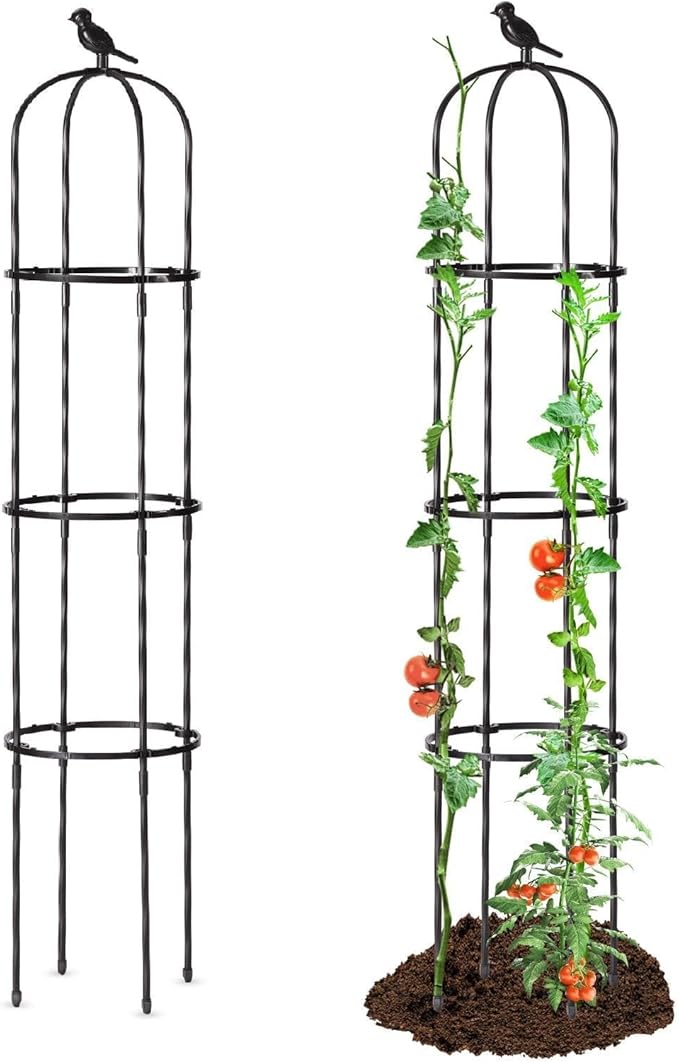 Garden Trellis for Climbing Plant Outdoor, 67" Tall Round Cucumber Trellis Plant Supports for Vines Flower Climbing Rose Clematis Vegetable Tomato Trellis, 1PC, Black