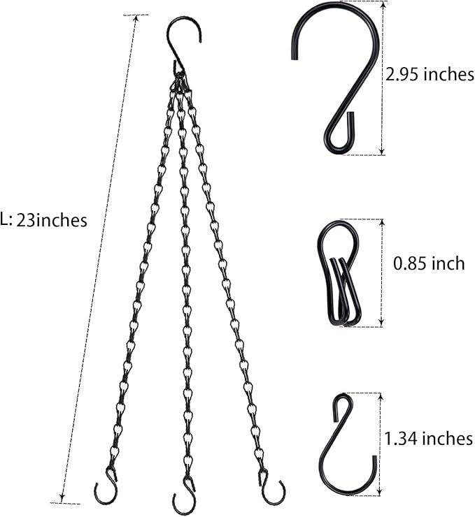 Hanging Baskets Chains 23 Inches 3 Leads Hanging Chains Flower Pot Hanger Replacement Plant Hangers for Planters and Lanterns, Pack of 3 (3 Legs)
