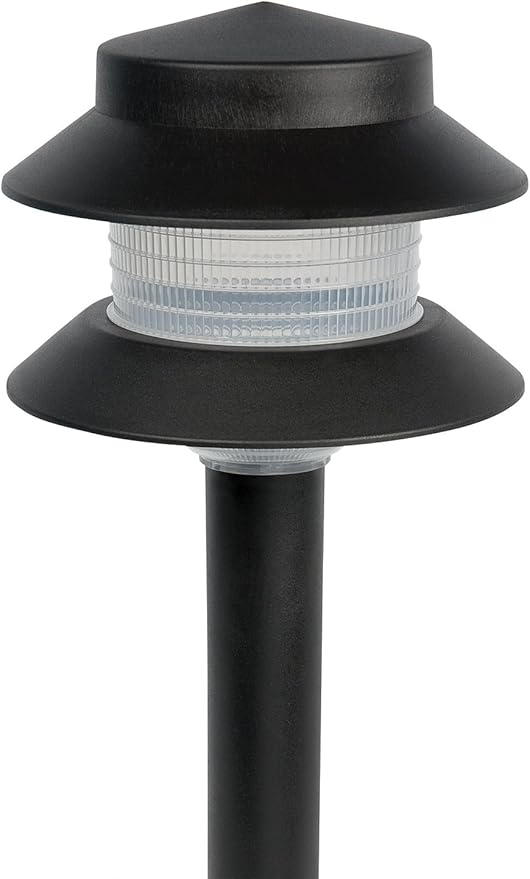 GreenLighting Paradise Low Voltage Landscape Pathway Lights - 2 Tier Outdoor Garden Lights - Easy, Simple Installation - Walkway, Lawn, Landscape Lighting (Black, 4 Pack)