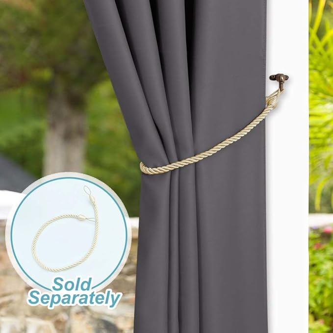 NICETOWN Outdoor Curtain for Patio Waterproof 100'' Width, Patio Privacy Panels Extra Wide for Shade and Rain Outside Light Blocking Drape for Gazebo/Porch, Grey, 1 Panel, W100 x L95