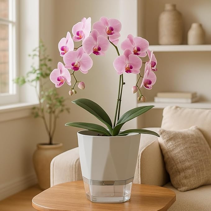 6 Pack Self Watering Plant Pots 5 Inches Self Watering Planters for Indoor and Outdoor Plants African Violet Self Watering Pots Clear Pots for Plants Herb Orchid Flower Houseplant Pots, Light Grey