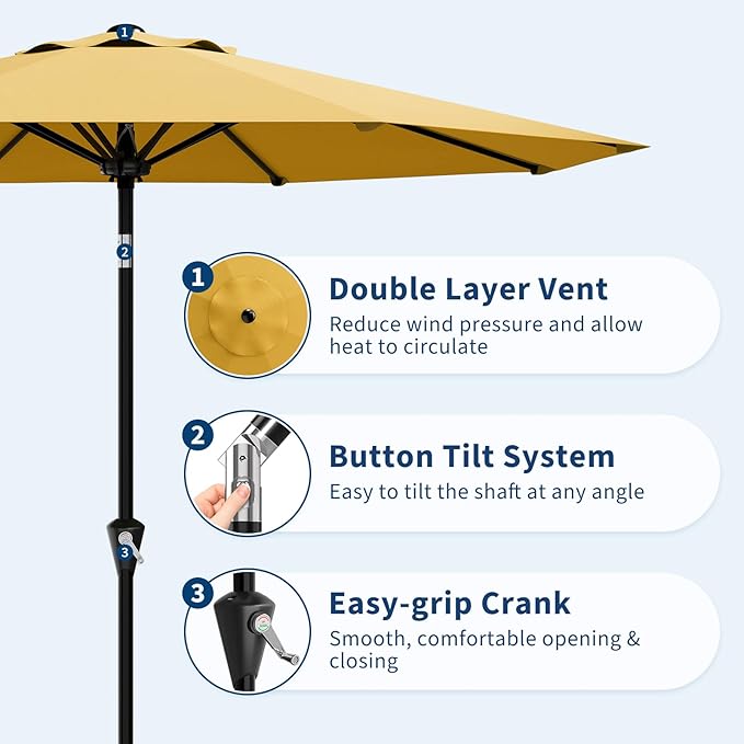 Garvee 10FT Patio Umbrella - Outdoor Table Umbrella with Smooth Crank Lift, Push Button Tilt and 8 Sturdy Ribs - Market Umbrella UV Protection Waterproof for Pool, Deck, Yard, Garden (Yellow)