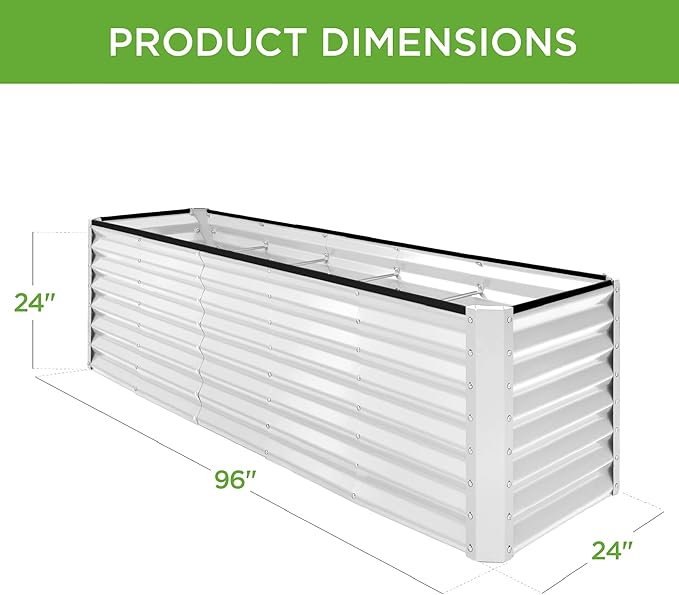 Best Choice Products 8x2x2ft Raised Outdoor Metal Garden Bed, Deep Root Box Planter for Vegetables, Flowers, Herbs, 240 Gallon Capacity, 100% Non Toxic Materials - White
