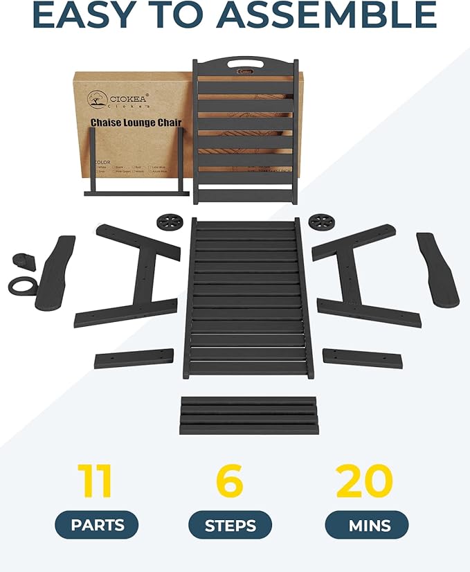 Outdoor Lounge Chair Set of 4, All Weather Patio Chaise Lounge Chair for Outside, HDPE Chair with Rolling Wheels & Cup Holder, 5 Position, Deck, Pool, Black
