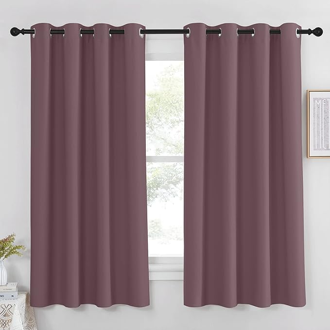 NICETOWN Blackout Dry Rose Curtain 63 inches Long for Girls Room - Grommet Thermal Insulated Room Darkening Window Treatment Privacy Drapes for Bedroom/Living Room (1 Piece, W52 x L63)