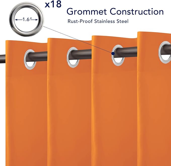 PureFit Outdoor Curtains for Patio Waterproof Weatherproof, UV Resistant Outside Curtains for Gazebo, Front Porch, Pergola, Sun Blocking Privacy Curtain, 150W x 95L inch, 1 Panel, Orange
