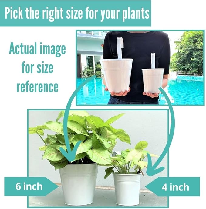 LaLaGreen 6 Inch Hanging Planter Iron - 10 Pack, White Large Metal Flower Pot Over Rail Balcony Railing Hanging Buckets for Plants Outdoor Fence Wall Herb Garden Succulent Outside Deck Patio Porch