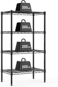 DUMOS 4-Tier Metal Wire Storage Shelves, Adjustable Standing Storage Rack Shelf, Heavy Duty Steel Shelving Unit Organizers for Kitchen Bathroom Pantry Garage, 23.3" W×13.4" D×47" H, Black