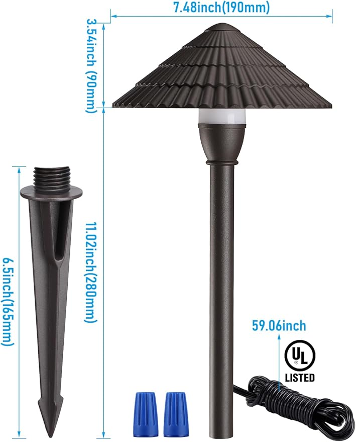 LEONLITE Low Voltage Landscape Lights, 3W 12V Pathway Lighting Wired, IP65 Waterproof Light for Yard Lawn, ETL Listed, Bronze Aluminum Housing, 5000K Daylight, Pack of 4
