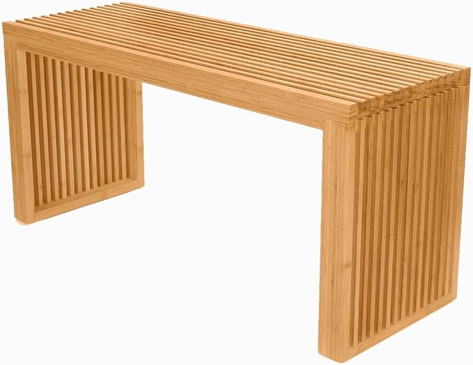 Bamboo Dining Bench, 35 inch Farmhouse Decor Indoor Kitchen Table Bench, Entryway Shoe Rack Bench Solid Bamboo Benches for Living Room, Hallway, Bedroom, Bathroom