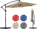 OLIXIS 9.7FT Offset Patio Umbrella with Base, Cantilever Table Umbrellas for Outdoor Sun Shade UV Protection with Easy Tilt Adjustment, 8 Ribs for Backyard, Lawn, Garden, Pool - Khaki