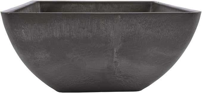 PSW Pot Collection 12x6 inch Plastic/Stone/Wood Composite Square Planter – No Drainage Hole (Drillable), Modern Indoor/Outer Pot for Flowers, Foliage, Succulents, Fairy Gardens, Dark Charcoal