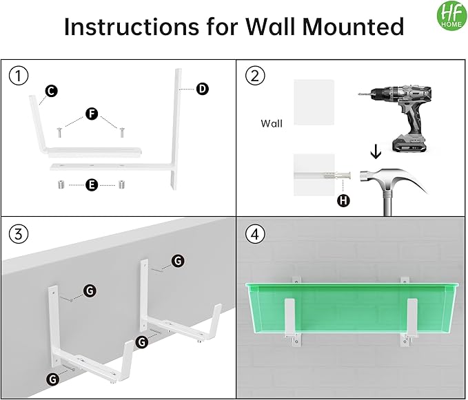 HFHOME Set of 4 Adjustable Window Planter Box Brackets, White Brackets for Window Boxes Planters, Planter Shelving with Adjustable Size The Width of The Bottom of The Planter Box (Patent Registered)