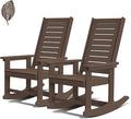 GREENVINES Outdoor Rocking Chairs | Set of 2 | Porch Rocker | HDPE Plastic | Wood Grain | Oversized Rockers | High Back | Big & Tall | Ladder Back | Dark Brown | for Patio Outside