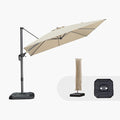PURPLE LEAF 9'×9' Patio Umbrella with Base Outdoor Cantilever Umbrella with Cover Aluminum Square Offset Umbrella with 360-degree Rotation for Deck Pool Garden Beige