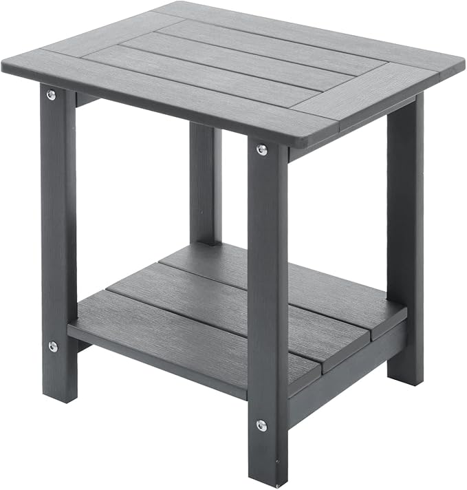 Double Adirondack Outdoor Side Table Weather Resistant, Outdoor Rectangular Patio End Table for Adirondack Chair, Grey