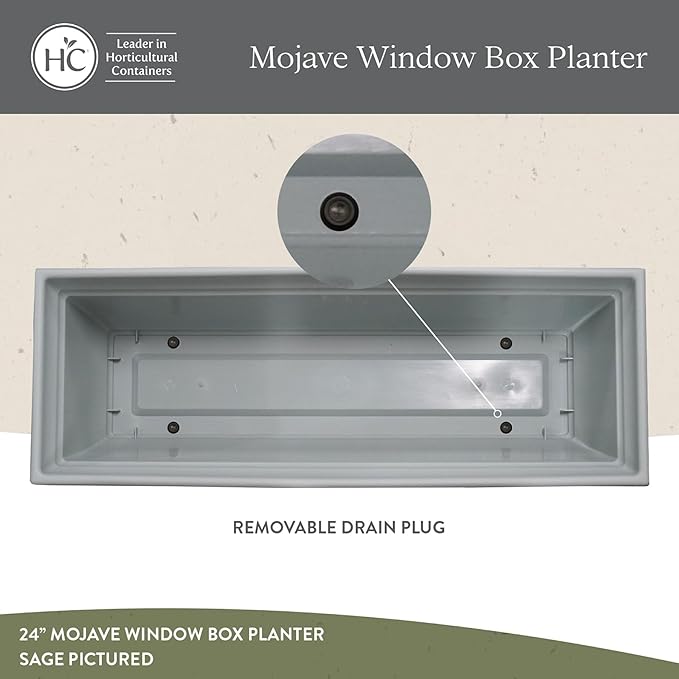 The HC Companies 24 Inch Mojave Window Planter Box with Drainage Holes, Lightweight UV-Resistant Plastic Outdoor Planters, 2-Pack Flower Box for Garden & Home Decor, Sage Green