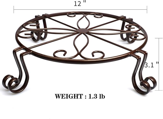 Brown Plant Stand for Flower Pot Heavy Duty Potted Holder Indoor Outdoor Metal Rustproof Iron Garden Container Round Supports Rack for Planter Bronze, Pumpkin Stand Outdoor