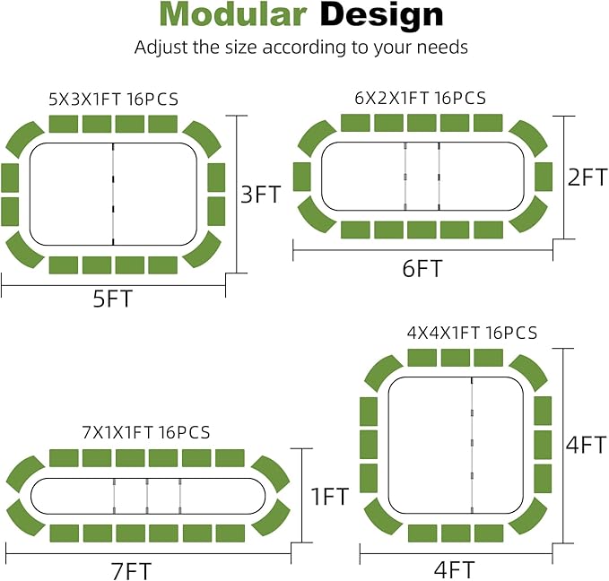 4-in-1 Modular Raised Garden Bed Kit - Adjustable Sizes (5x3x1ft, 4x4x1ft, 6x2x1ft, 7x1x1ft) - Heavy Duty Galvanized Steel Planter Box with Bracing Rods & Gloves for Vegetables, Fruits