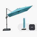 PURPLE LEAF 9'×9' Patio Umbrella with Base Outdoor Cantilever Umbrella with Cover Aluminum Square Offset Umbrella with 360-degree Rotation for Deck Pool Garden Turquoise Blue