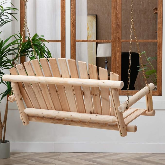 Wooden Porch Swing Outdoor Bench Swing Chair 2-Seater W/Hanging Chains for Patio Garden Backyard, Heavy Duty 800 LBS, 4 Ft, Unfinished
