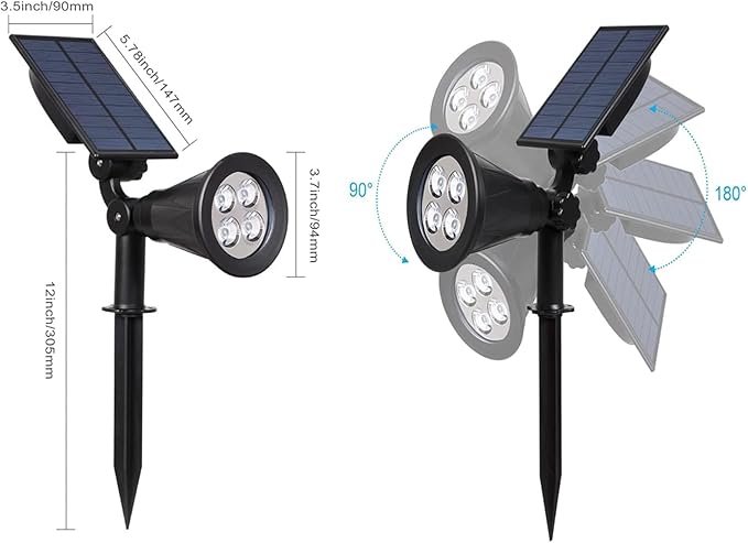 T-SUN Green Solar Spotlights, IP65 Waterproof Outdoor 4 LED Solar Garden Lights, Auto ON/Off Adjustable Wall Lights, 180°Angle Adjustable for Tree,Patio,Yard,Driveway,Stairs,Pool Area (Green-4 Pack)