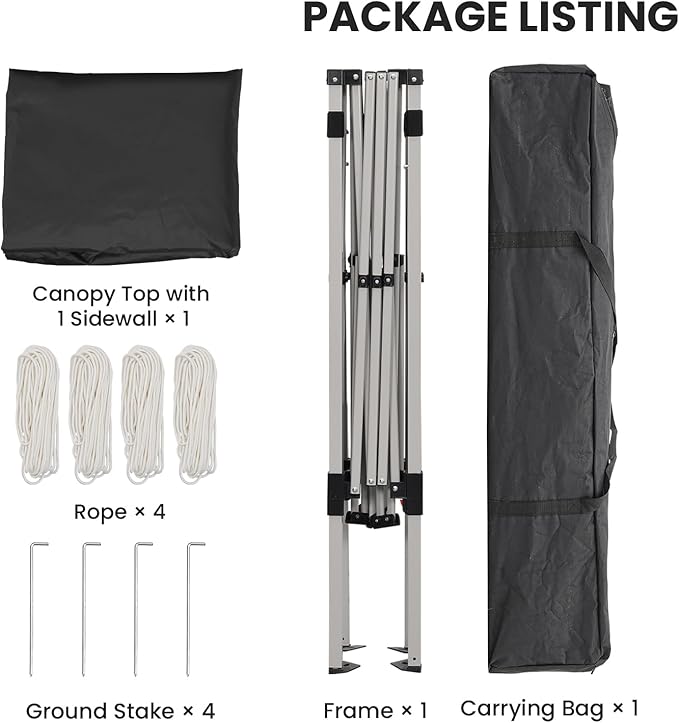 Canopy Tent, 10X10 FT Pop Up Canopy Outdoor Tent Slant Legs with Carrying Bag, Portable Gazebo Shelter - 8X8 FT Canopy Cover (Black with 1 Sidewall)