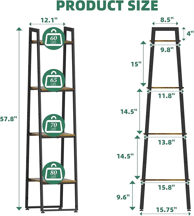 Simple Trending Tall Plant Stand Indoor with Grow Lights, 4 Tier Metal Plant Shelf for Multiple Flower Planter, Heavy Duty Ladder Plant Display Holder for Home Patio, Black