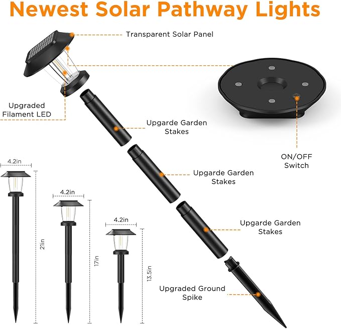 ALEPOD Solar Pathway Lights Outdoor - 12 Pack Solar Powered Garden Lights Waterproof IP65, Decor Landscape Lighting with Three Lighting Modes for Yard, Lawn, Walkway, Driveway, Warm White