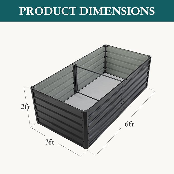 DUMOS Raised Garden Bed Outdoor, 6x3x2ft Planter Box Outdoor for Deep-Rooted Herbs/Flowers/Vegetables, Large Metal Garden Bed for Patio, Balcony and Backyard, Gray