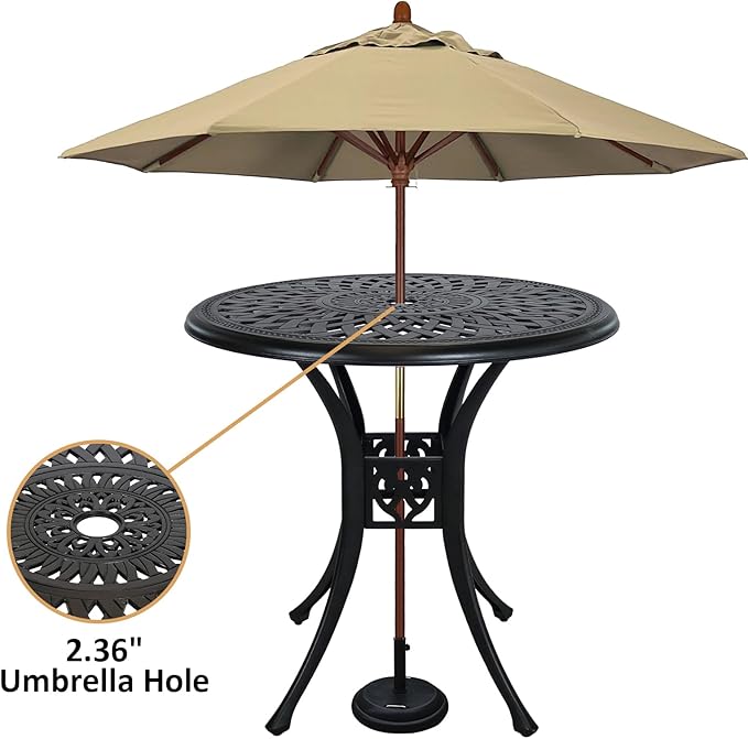 30.31" Outdoor Patio Dining Table, Cast Aluminum Patio Table, Patio Bistro Table, Patio Furniture Set with 2.36" Umbrella Hole for Balcony Lawn Garden Backyard
