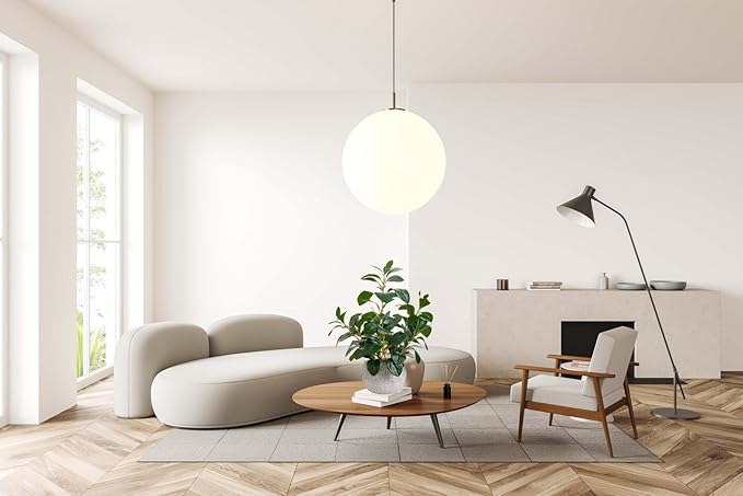 AlphaAcc 17.8 Inch Artificial Ficus Plant Potted Faux Greenery in Gray Round Vertical Striped Cement Planter with Pebbles Realistic Fake Plant for Indoor Modern Home Kitchen Living Room Office Decor