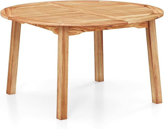 Tangkula 53" Round Outdoor Dining Table for 4-6 People, Acacia Wood Patio Table with Large Tabletop & 2" Umbrella Hole, Farmhouse Dining Furniture for Yard, Deck, Garden, Poolside