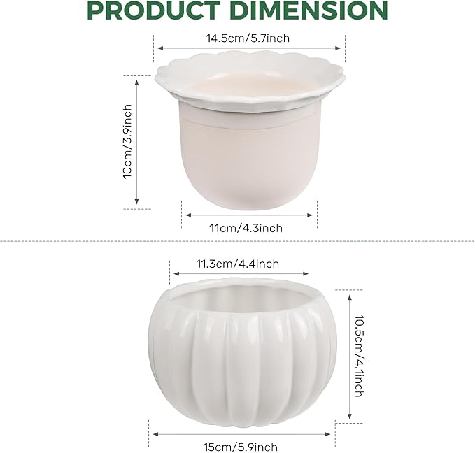 BUYMAX African Violet Pots, 6 inch Pumpkin-Style Ceramic Easy Self Watering Plant Pot for Busy Plant Lovers, Automatically Absorb Appropriate Amount of Water, Flower Pot Indoor-Plants Not Included