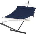 SUNCREAT Two Person Hammock with Stand, Heavy Duty Backyard Hammock and Stand, Navy Drops