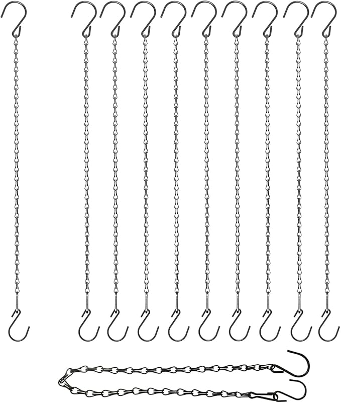 Adjustable Hanging Chain with Hooks, 20.8", Black 15pcs Heavy Duty for Hanging Grow Lights, Christmas Wreath, Neon Sign, Indoor Plants, Bird Feeders