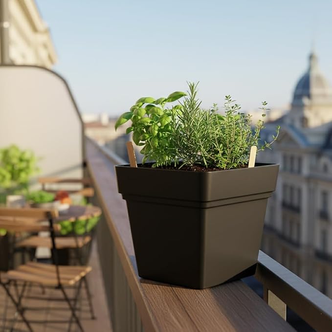 6-Pack 7'' Square Planters with Built-in Drainage Tray – Heavy-Duty Black Plastic Planter with Drainage Hole and Bottom Stopper, BPA-Free Plant Pots Matte Finish for Indoor Outdoor