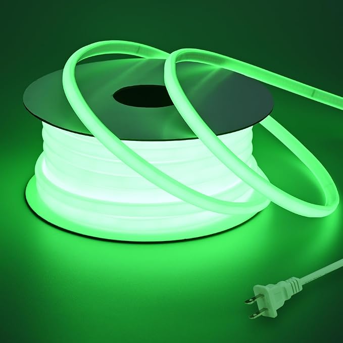 AC 110V COB LED Strip Lights Outdoor Waterproof 65.6ft, Green Super Bright 200W LED Rope Light, IP65 Flexible Cuttable, for Bedroom Garden Commercial House Gaming Room Decor