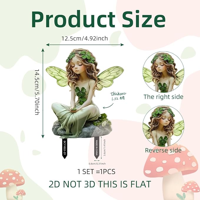Fairy Garden Stake Decor, Acrylic 2D Garden Fairy Decoration, Fairy Garden Accessories for Outdoor Indoor Yard Lawn Pot Plants