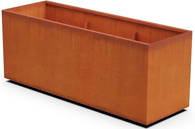 Plantercraft Large Rectangular Planters for Outdoor Plants - 60x20x24 Corten Steel Planter, Extra Large Outdoor Planter Box for Modern Garden & Patio Landscapes