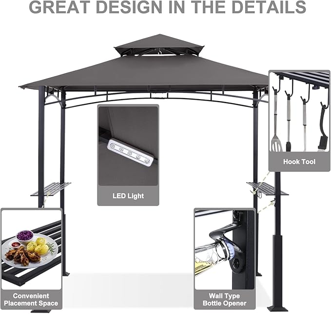 ABCCANOPY 8x5 Grill Gazebo - Outdoor BBQ Canopy Shelter with Led Light for Patio Backyard Grilling (Dark Gray)
