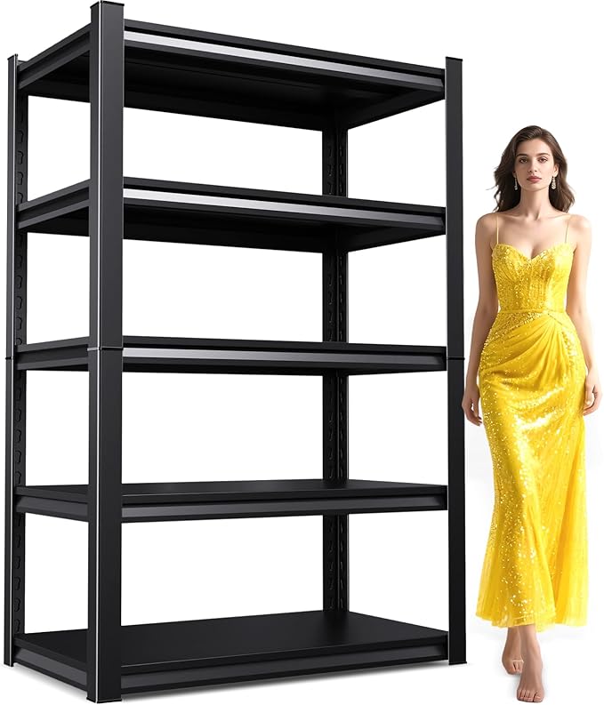 71"H-35"W Garage Shelving Heavy Duty Storage Shelves, Metal Adjustable Shelving Unit, Utility Garage Organizer Shelf for Basement, Pantry, Kitchen, Warehouse,15.7"D x 35.4"W x 71.2"H, Black