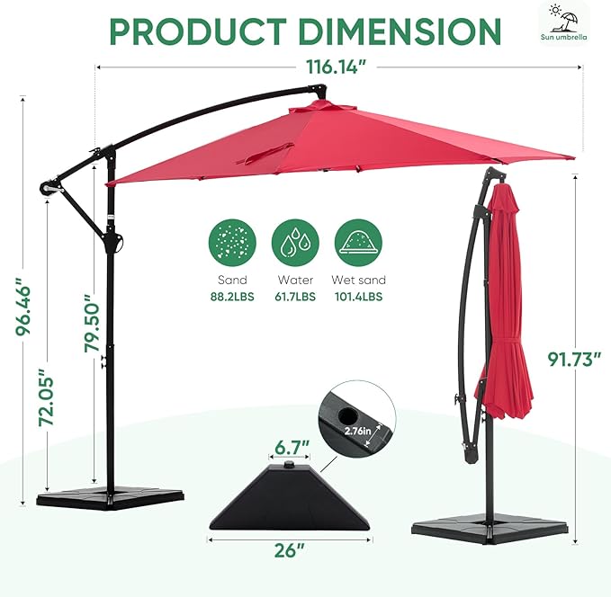 NEWBULIG 10FT Patio Umbrella, Offset Cantilever Outdoor Patio Table Umbrella, UV Protection, Fade Resistant Fabric, Easy Tilt Adjustment for Pool, Deck, Garden, Backyard